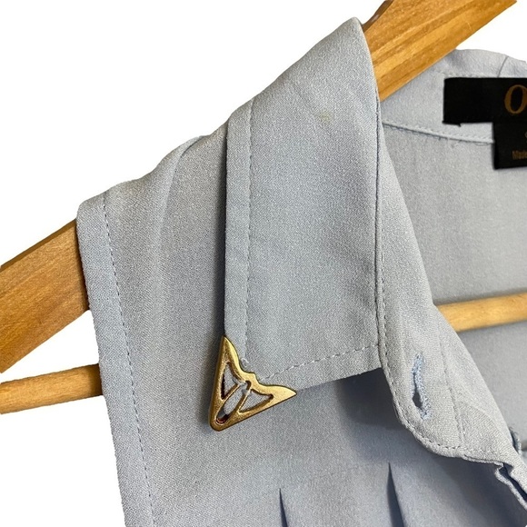 OVI | Womens Sheer Light Blue Sleeve Less Button Up Tank Top - Picture 3 of 5